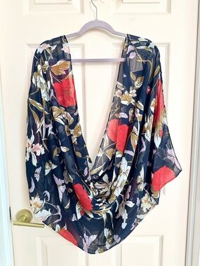 NWT blue floral LIB scarf wrap top